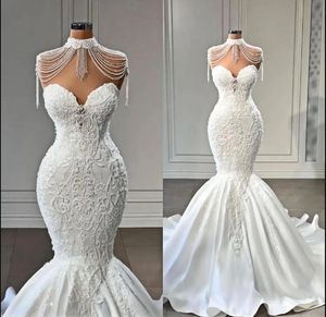 Vintage High Neck Mermaid Wedding Dresses Appliqued Lace Sweetheart Bride Gowns vestidos de novia robe