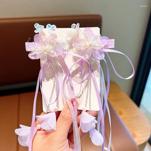 Haarzubehör Rosa und Blue Ribbon Quaste Haartupferclip für Kinder Mädchen Altstil Hanfu Pins Cosplay