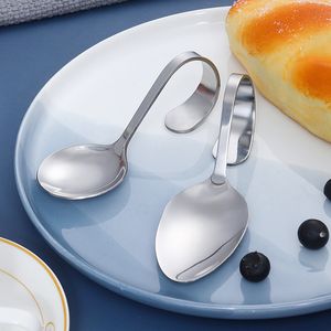 Shiny Polish Spoons Stainless Steel Bent Handle Canape Serving Spoon Sea Food Flatware Kitchen Gifts Q481