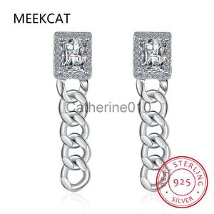 Charm 925 Sterlsilver Emerald Cut Shiny Clear CZ Tjock Link Lock Chain Stud Earrfor Women Men Punk Hip Pop Unisex Fine Jewelry J230817