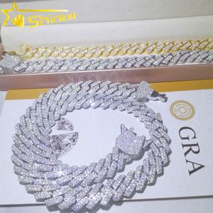 VVS Moissanite GRA Certificate Ice Out Diamond Mens Armband Halsband Sterling Sier Moissanite Cuban Chain