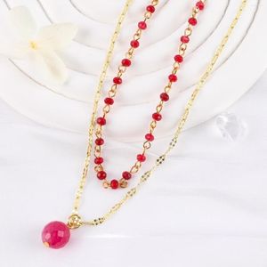 Hänge halsband Makersland Red Glass Ball Pendants Chain Fashion Women Jewelry Accessories Gifts Double-Layer Halsband för