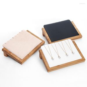 Smycken påsar bambu halsband display stand bricka mjuk sammet arrangör horisontell stil pendell lagring smycken utställning