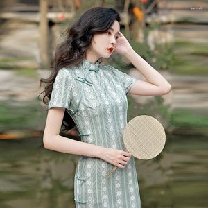 Etniska kläder 2023 Composite Lace Cheongsam Blossoming Stripes Retro Girl Young Banket Qipao Wedding Dress Modern Sexig kinesisk dräkt