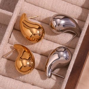 スタッド2023 Desinger Bold Stereoscopic Pear Drop Shape Earrings for Woman Hollowステンレス鋼ゴールドメッキシルバーカラーイヤリング230816