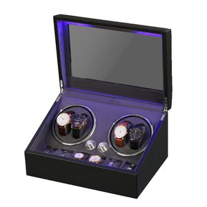 Pudełka na biżuterię oglądać uzwojenie pudełko do magazynowania LED Noczepowy koktajl koktajl biżuterii Uchwyt Automatyczny wyświetlacz podwójny głowica Silent Motor Remontoir 230816