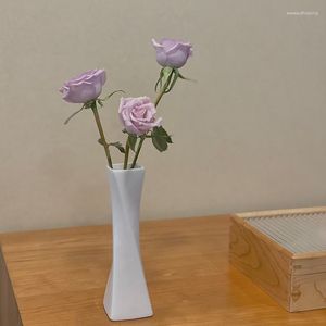 Vases TingKe Japanese-style Simple Ceramic Vase Creative Twisted Square Flower Arrangement Nordic Home Decoration Special-shaped