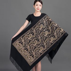 Lenços mulheres bordados de cashmere xale de inverno lenço quente pashmina envolve lenços de borla de manta de tamanho grande Mujer Bufanda 230817
