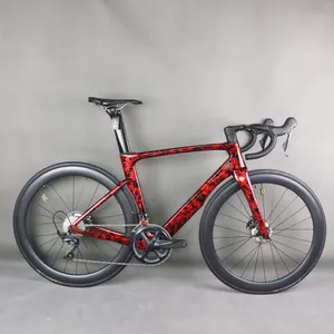 Red Water Ripple Carbon Road Bike with Ultegra R8020 Hydraulic Groupset and Hidden Cable Disc Brake