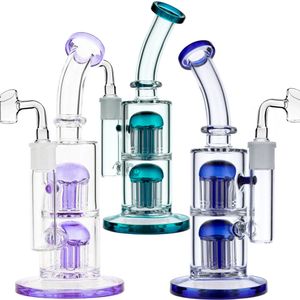 High Quality Blue Green Hookah Bubbler Smoking Collector Dab Rig Thick Arm Tree Perc Water Pipes Glass Bong with 14mm Joint