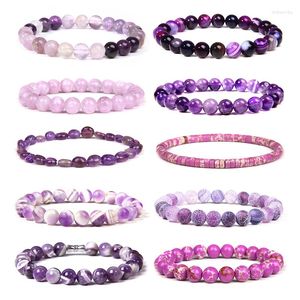 Strand Natural Purple Amethysts Agates Chalcedony Stone Beads Armband Jewelry for Women Men Femme Homme Gem Gift