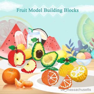 Block mini byggstenar äpple avokado citron orange fruktmodell diy monterade byggstenar barns pedagogiska leksaksgåva ingen låda R230817