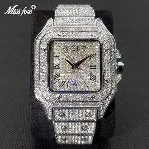 Outros relógios Miss Miss Ice Out Square Watch for Men Top Brand Luxury Full Diamond Mens Ultra Thin Permo impermeável Relógio de Hip Hop Drop 230816