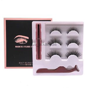 Falska ögonfransar 3 par magnetiska ögonfransar 3D mink ögonfransar makeup magnetiska fransar eyeliner pincett sätter naturliga falska fransar korta faux cils hkd230817