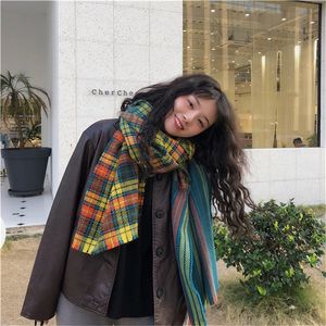 Scarves Scarf Women Lambswool Winter Plaid Thick Style AC Ance Warm Hippocampus Female Designer Luxury School Sweet Y2k 230817