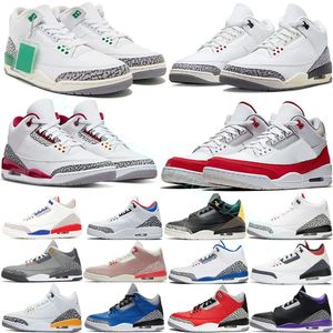 Designer de moda Jumpman 3 Air Mull Men Men Sapatos casuais moda retro cardeal vermelho piloto azul Luxo de luxo camurça de couro redondo tênis no meio dos tênis de topo