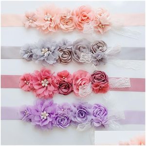 Sashes Pink White Blue Purple Fashion Flower Belts Pearl Bow Belt Bridal Ribbon Sash Party Bridesmaid Dress Drop Delivery Events Acce Dhpyg