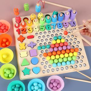 Sports Toys Wooden Montessori Kids Hands Hands Treinamento Cérebro Clipe de contas Puzzle Board Jogo de matemática Baby Early Educational Toy for Children 230816