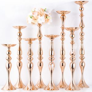 Tall Wedding Centerpieces Gold Candle Holder Flower Vase, White Metal Silver Flowers Stand for Party Tables Decorations 945