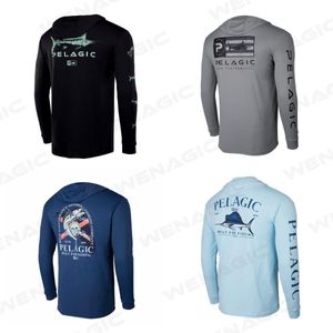 Utomhusskjorta Pelagic Grea Fishing T-shirt Huven Fisktröja för män Långärmad UV-skydd 50 Fiskekläder utomhusfiske kläder 230816