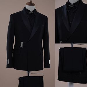 Herrenanzüge Anzug 2 Stück Blazerhosen mit Gürtel Satin Sheer Revers Business Slim Pass