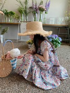 Girl's sukienki francuski fragmentaryczny w stylu vintage fragmentowany w stylu kwiatowy damskie letnie moda długa sukienka Księżniczka Trend sukienki