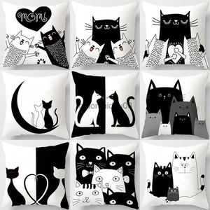 Pillow Case Lustige süße schwarze Liebhaber Katze Kissenbedeckung 45*45 Polyester Cover Sofa Auto Home Decor Room Dekoration HKD230817