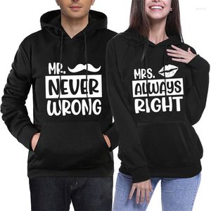 Erkek hoodies komik onun ve çiftleri MR asla yanlış Bayan uzakta doğru eş hubs giyim sweatshirt büyük boy kapşonlu