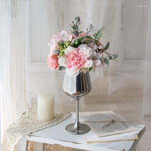Декоративные цветы искусственные со стеклянной вазой свадебный офис Декор для дома шелк цветочный качественный столик, украшение комнаты Jarrones 2023