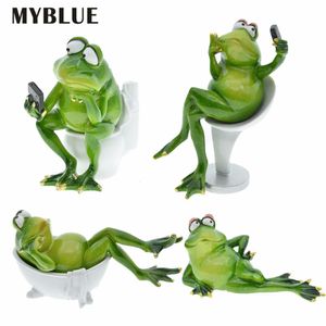 Decorative Objects Figurines Artificial Animal Resin Bathtub Toilet Frogs MYBLUE Kawaii Home Room Decorations Accessories Crafts 230816