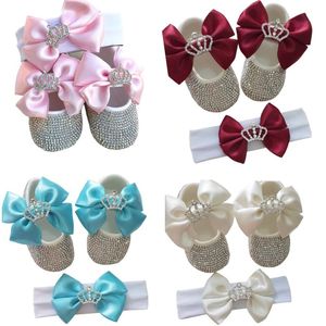 Dockbling Luxury S Baby Girl Shoes First Walker pannband Set Sparkle Bling Crystals Princess Shower Gift Sh 210903