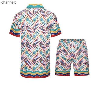 Herr t-shirts färgglada ring spänne tryck tunt siden casablanca mesh shorts fickskjorta set män kvinnor hawaii strand havssurf kort kostym hkd230817