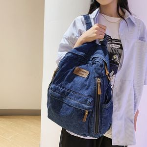 School Bags Fashion Ladies Soft Canvas Backpack Trendy Denim Boy Girl Travel Student Bag Male Female College Men Women 230817