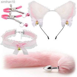 Anal Toys Sex Toys Fox Anal Plug Foxtail Bow Metal Butt Anal Stecker niedliche Bogenknoten weiche Katzenohren Stirnbänder Erotische Cosplay-Paare Zubehör HKD230816