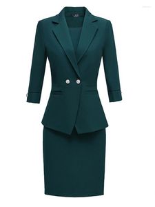 ツーピースドレスエレガントな春秋のレディーススカートスーツブレザーブラックレッドグリーン女性ビジネスワークウェアフォーマルセット