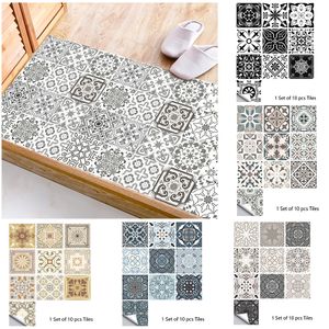 Adesivos de parede 10pcs Retro Pattern Matte Surface Tiles Transferências de adesivos para as mesas de banheiro da cozinha Decalques de parede de arte do piso 230817