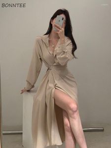 Casual klänningar kvinnor midi temperament mogna kontor damer långärmad koreansk stil mode lös öm chic ulzzang streetwear