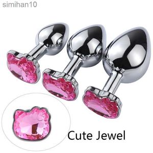 Anal Toys steel Couples Games Metal stainless Anal Butt Plug Crystal Holle Kitty Cat Face Bead Masturbador Sex Toys for Men/Women HKD230816