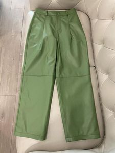 Calça feminina Cargo Y2K Mulheres 2023 Moda coreana Vintage Green Genuine Leather Streetwear Leg
