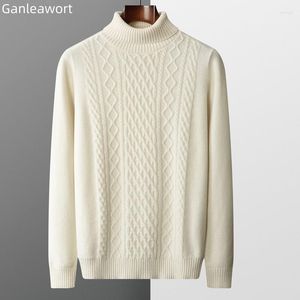 Herrenpullover verdickte obere Wolle reine Farbe Pullover hochlappend