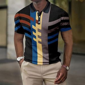 Polos Mens krótkie rękawy 3D Wszechstronne wydrukowanie męskie wzory geometryczne geometryczne Summer Short-Sleeved Clothing Street Polo Tops 230816