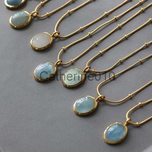 Pendant Necklaces Vintage Light Luxury Oval Natural Necklace Pendant Blue Star Sea Simple Temperament Elegant Design Sense Collar Chain J230817