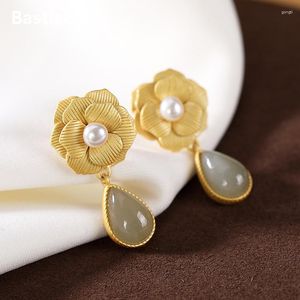 Brincos de bastão bastiee garanhão jade goto de água prata 925 jóias presentes para mulheres Earings Pearl Peony Flor Gold Bated