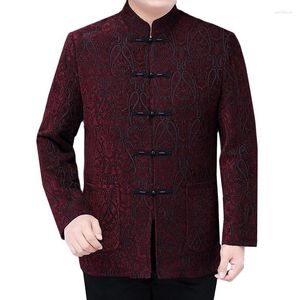 Jackets masculinos Luxo Jacquard Jacket Black / Red Chinoiserie Men Stand Collar Wedding Party Dress Dress Casat