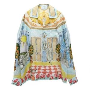 Casablanca Hawaiian Shirt Rzeźba dziewczyna wzór domu nadrukowane koszule luźne pasujące męskie i damskie koszulę koszulki z długim rękawem Casablanc