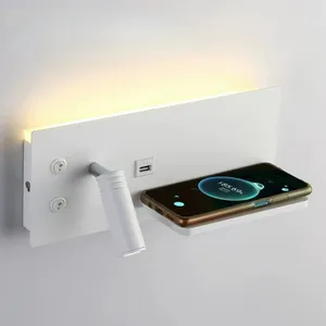 Lâmpada de parede lâmpadas de carregamento USB para o quarto de cabeceira El Modern Sconces Lights Gire Rate Reading Spotlight Wireless Charge LED DECO