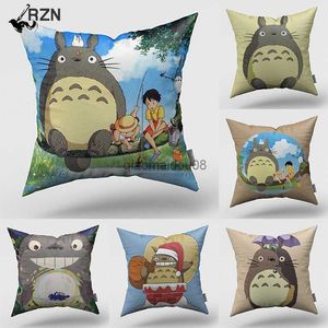 Yastık Kılıfı 45*45cm Kawaii Komşum Totoro Kılıf Japon Anime Kedi Vaka Odası Ev Dekoru Çekim Araba Bel Yastık Kapakları HKD230817
