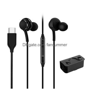 Cell Phone Earphones Usb-C Jack Headphones Wired Headset For Note 10 Plus S20 Tra Galaxy A8S A9S Type C Plug Earphone Drop Delivery Ph Dhaam