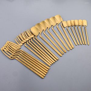 Dinnerware Sets AJOYOUS 24Pcs Stainless Steel Gold Cutlery Set Knife Fork Tea Spoon Matte Kitchen Western Flatware Party