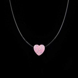 Pendant Necklaces Fashion Transparent FishLine Necklace Invisible Chain Colorful Small Love Heart Pendant Necklaces Women collares para mujer J230817